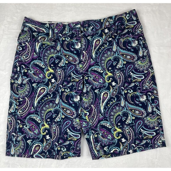 Lands' End Women's Bermuda Shorts Blue Paisley Fit 2 Size 8 - Picture 1 of 7